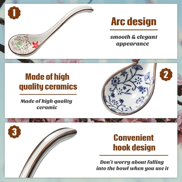 4 delar japanska och koreanska keramiska soppskedar Set Asian Retro