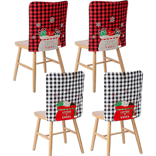 Julstolsöverdrag set om 2, buffelpläd (röd+svart, 4 st)