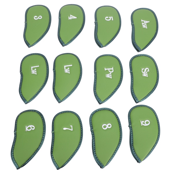 12 st Golf Iron Covers Set med Nummer Mjuka Skyddande Golf Head Cover Skyddande Huvudskydd för Träningsplan Grön