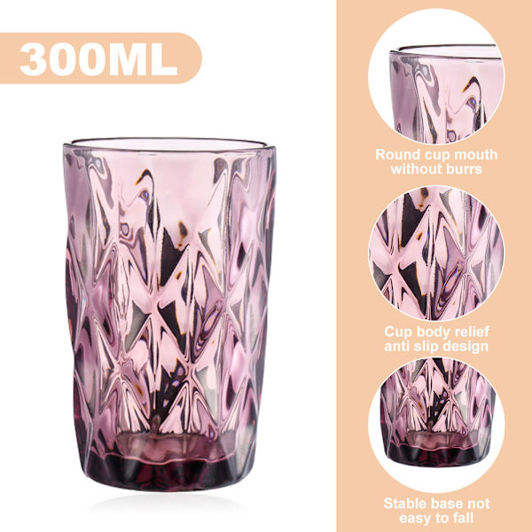 2 stk. Rombmønster glasskopp farge kreativ preget juice L