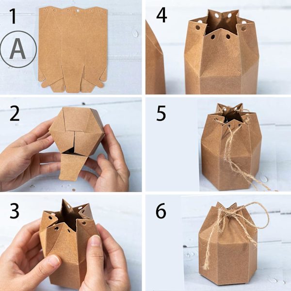 50 Pack Papier Boîtes Cadeaux Lanterne Hexagone Kraft Papier Boîte