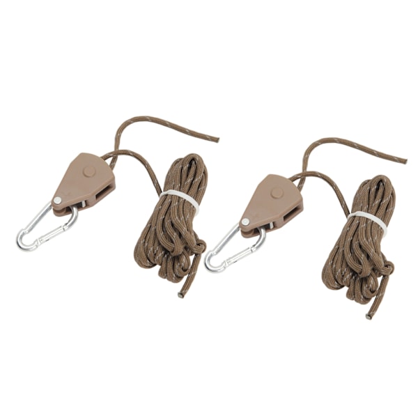 2 stk. 4m Camping Telt Justerbar Vind Snor Udendørs Telt Reb med Remsskive Canopy Hurtig Opsætning Camping Reb Khaki