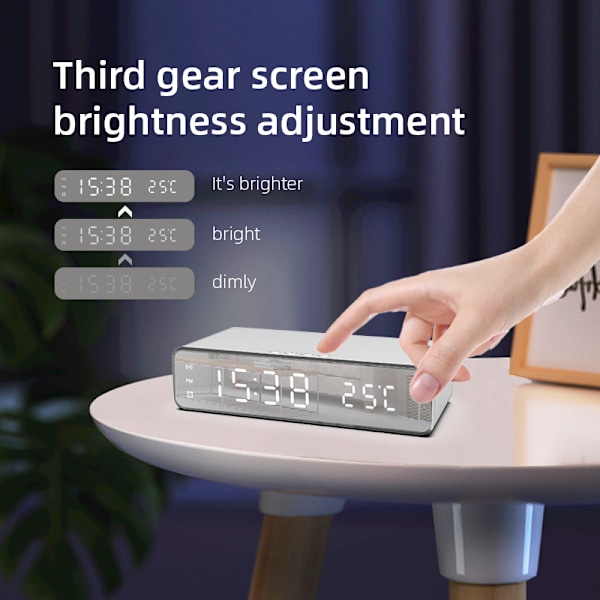 Digital LED väckarklocka med trådlös laddare/termometer Silver