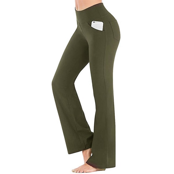 Dam Vanliga elastiska Yogabyxor med hög midja Andas Bekväm Full Längd Vida Ben Byxor Sommar Casual Flare Byxor Green Green 2XL