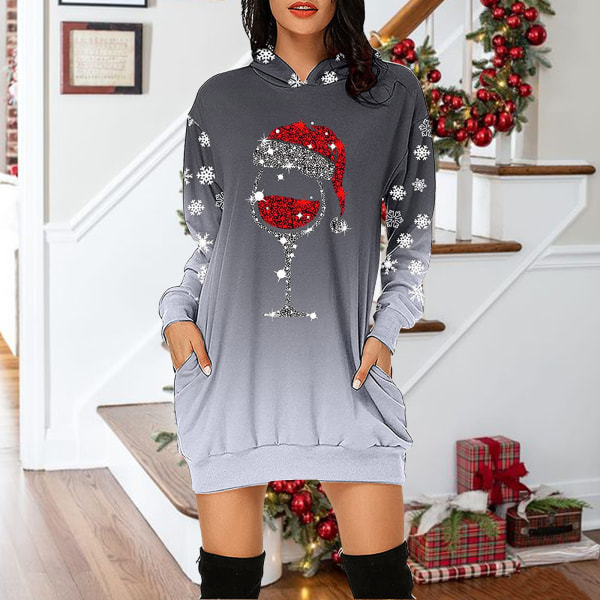 Julemode til kvinder Løstsiddende langærmet hættetrøje grey 2XL