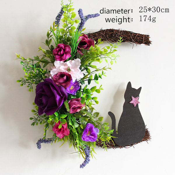 Halloween Moon Cat Garland Door Hängsmycke Festival Döda Grenar Växter Nymåne Halloween Dekoration Dead Branch Purple Rose 30CM