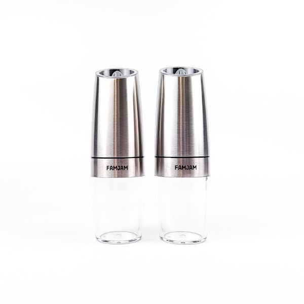 Famjam 2 stk Krydderkvern Elektrisk Gravity-sensor Spice Grinders SILVER