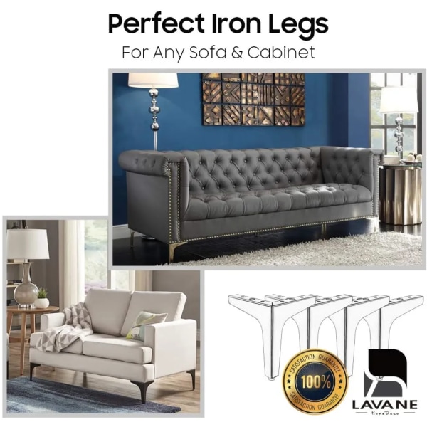 6"/15 cm metalmøbelben, La Vane 4 stk metal diamant trekantede bordben Skabsben DIY erstatningsskab Sofa Sofastativ fodskammel