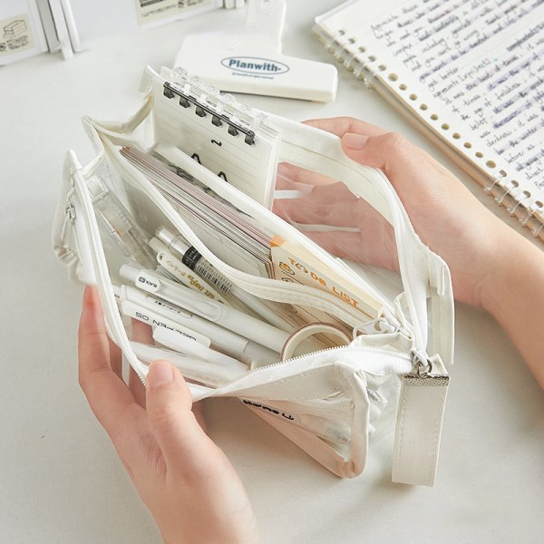 Yksinkertainen läpinäkyvä kynälaukku Fashon Paperi-säilytyslaukku White