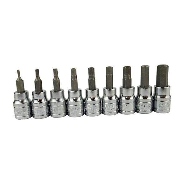 3/8\" Dr Vääntiö 2-10 mm, 9-osainen hylsysarja T20-T25-T27-T30-T40-T45-T50-T55-T60 - Kestävät, korkealaatuiset materiaalit - Säilytysalusta - Kompakti kotelo