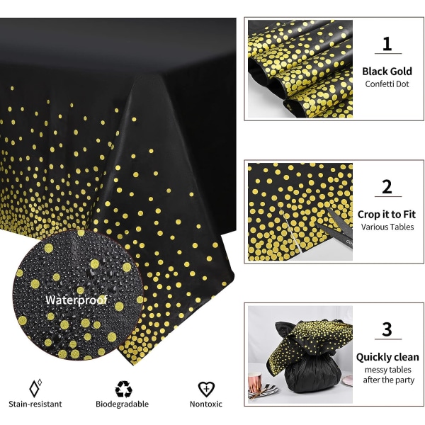 6-pack prickiga bordsdukar 54" x 108" svart guld Polka Dot Ta