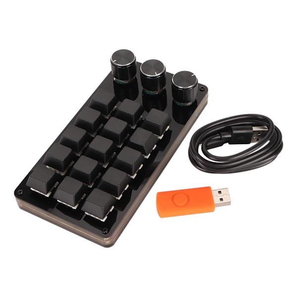 Mini Anpassningsbar Knappsats 15 Tangenter 3 Rattar Programmerbar Blå Brytare Hot Swappable Programmering Makroknappsats för Datorspel