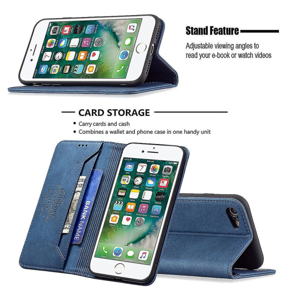 Kompatibel Iphone Se 2020/8/7 Case Plånbok Magnetstängning Vikbart skyddande Cover - Blå null ingen