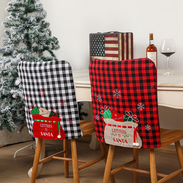 Julstolsöverdrag set om 2, buffelpläd (röd+svart, 4 st)