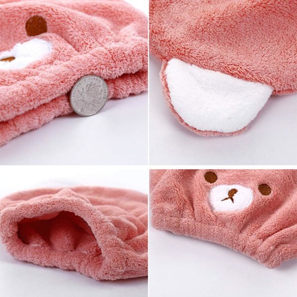Flickor Ultra Absorbent Hårtorkning Wrap Handduk Hatt - Söt Björn