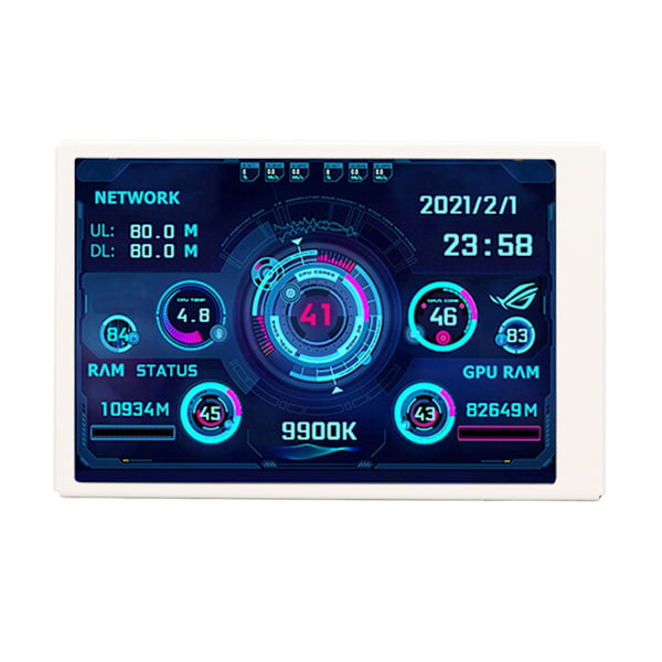 Computer Temp Monitor 3.5in IPS Fuld Visning USB C Auto Sluk Roterbar PC CPU Data Monitor til Kabinet RAM GPU Hvidt Sæt
