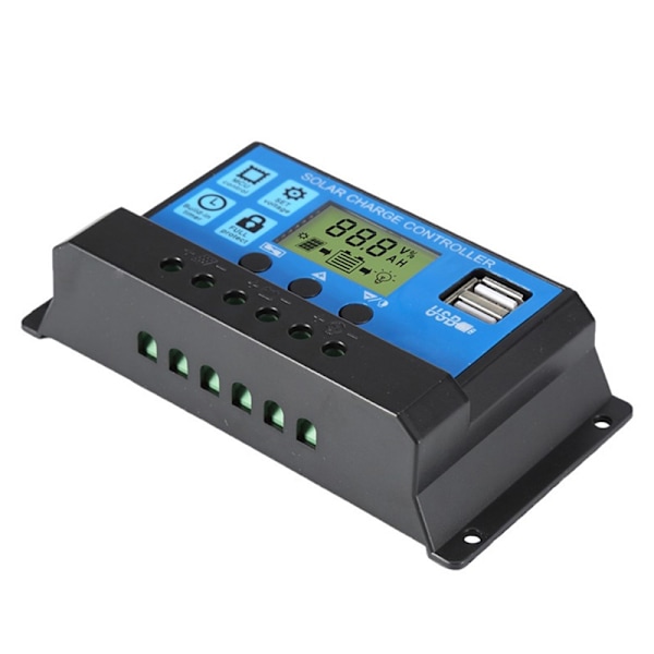 Solcelleladningsregulator 30A/20A/10A 12V 24V med LCD-skjerm 30A