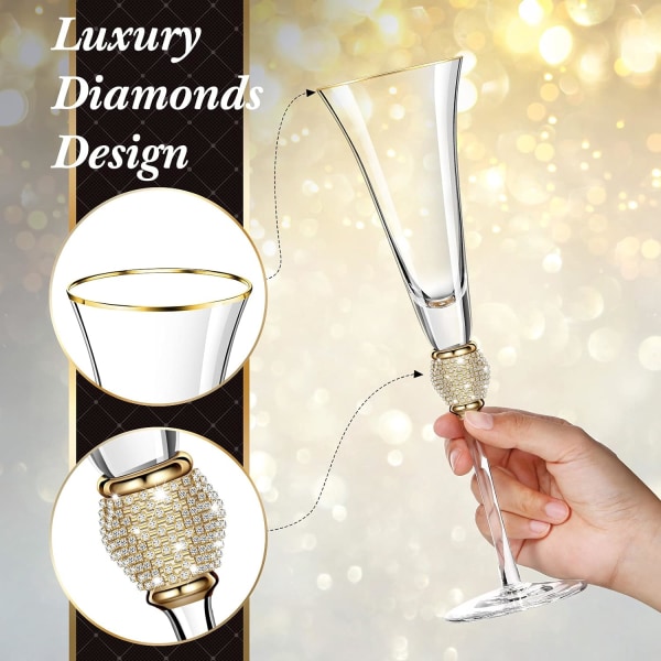 2 stk Rhinestone Champagnebriller Bryllupsrosting Glass Briller