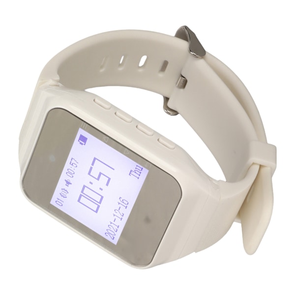 Ur Pager LCD Kalender Display Én Knap Alarm Vibration Trådløst Kaldesystem til Catering Fabrikker EU Stik Hvid