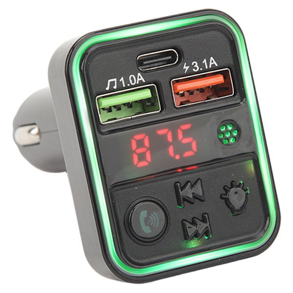 P18 Bil Transmitter Trådløs Adapter Håndfri Opkald Musik 2 Opladningsporte 7 Farverigt Lys Biltilbehør DC12‑24V
