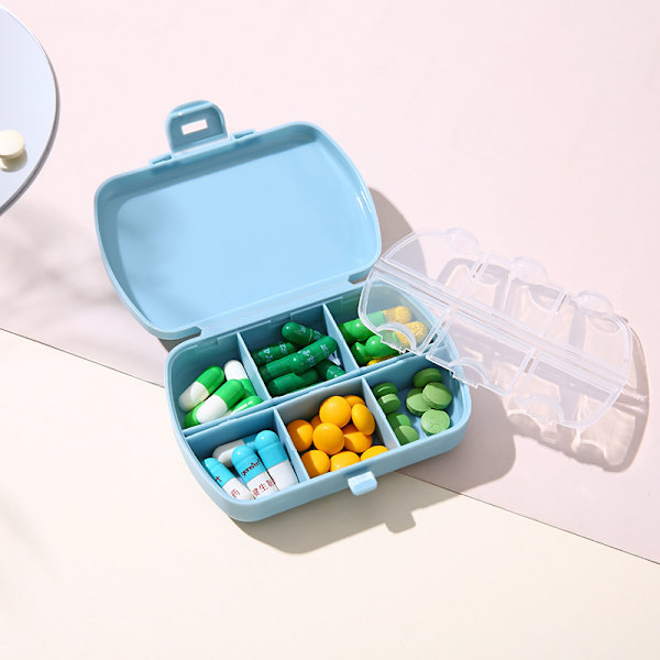 Pxcl 2 stk blå og rosa, bærbar organizer, 6-rums mini plastik pilleboks, pilleopbevaringsboks til opbevaring af vitaminer