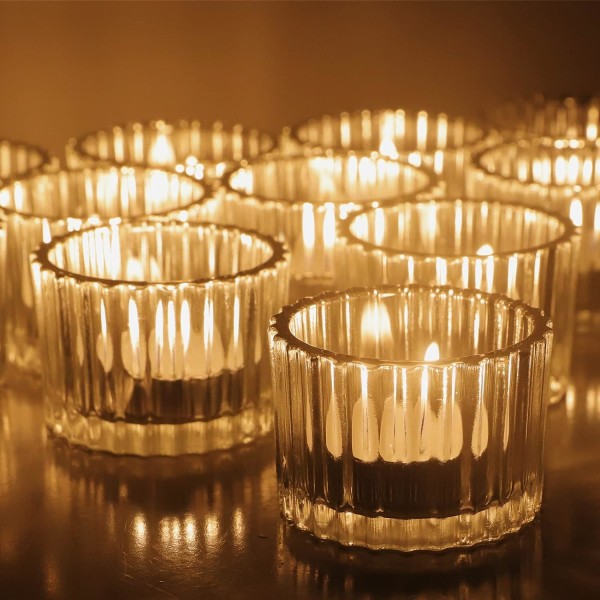 Genomskinlig värmeljusstake Set om 12, ljusstakar i klart glas för bröllopsfest, värmeljushållare för heminredning