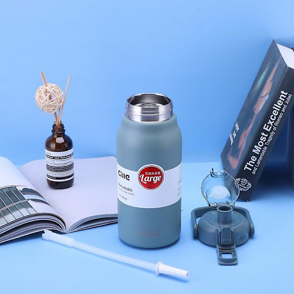 1300/1700 ml, stor kapasitet, rustfritt stål, bærbar termosflaske for sugerør, utendørs sport Vakuumvannflaske Termisk kopp - Vakuumflasker & The 1700ml cyan 880-1700ml