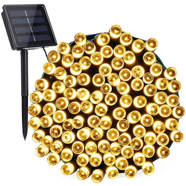 Solar LED-ljusslingor Utomhusträdgård, utomhus Vattentät Solar Fairy Lights för födelsedagsträdgårdsdekorationer (varmvitt) 100LED 12M 8 lägen