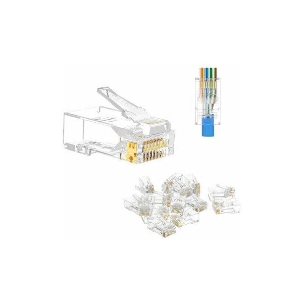 Förpackning med 100 RJ45 8P8C CAT6 CAT5E Pass Through Ethernet Modulär Kontakt Plugg 50u Pläterad