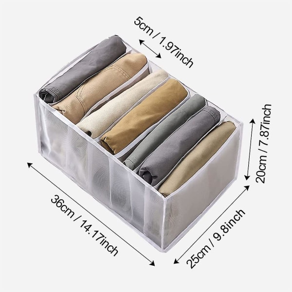 4 stk 7 Grids Vaskbar skabsorganisering, jeansrum Opbevaringsboks Sammenfoldelig organisering Gray 36*17*12cm