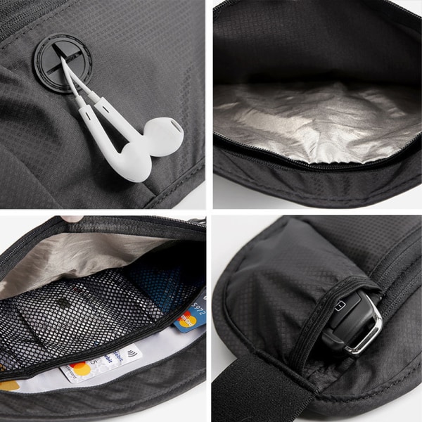 Tyverisikker midjepose vanntett nylon tett og tynn black