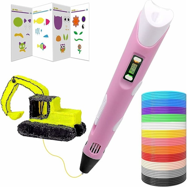 3D set för barn och vuxna, 3D-skrivarpresent med 30 färger 1,75 mm PLA-filament, varje färg 3 meter (Rosa USB - Euro)