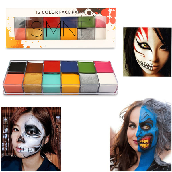 12 färger Ansikte Kroppsmålning Konst Ej giftig säker oljefärg Halloween Party Fancy