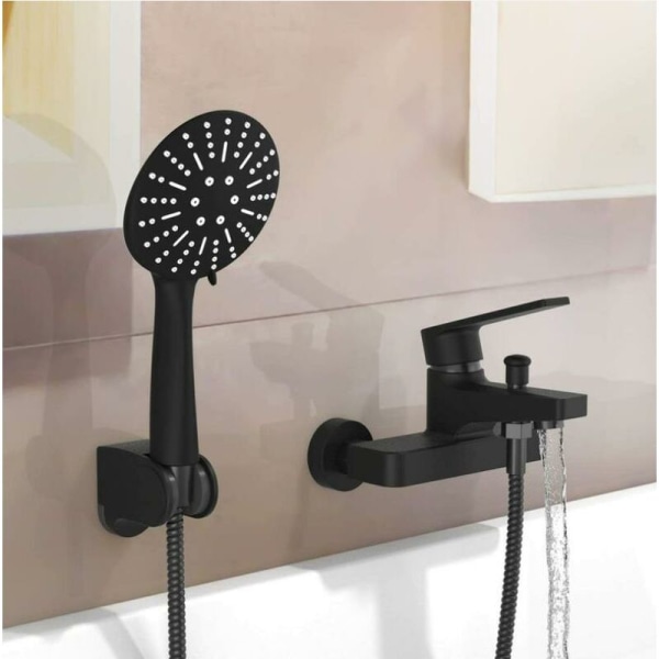 Duschblandare med handdusch Svart duschblandare Väggmonterad badkarsblandare med fäste och 150cm duschslang för badrum