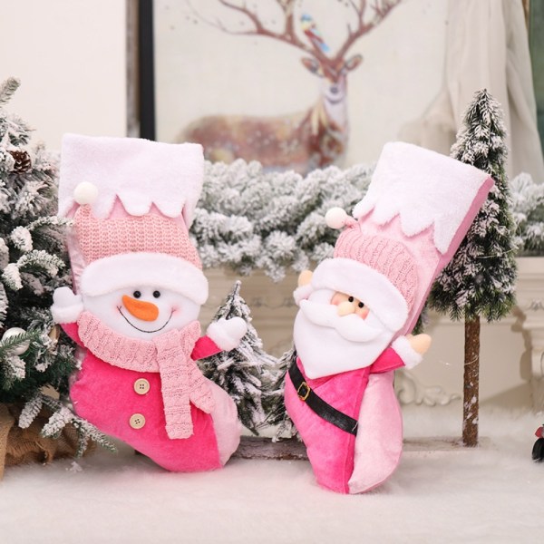 Rosa julstrumpa Jultomten Snögubbe JULTOMTEN santa