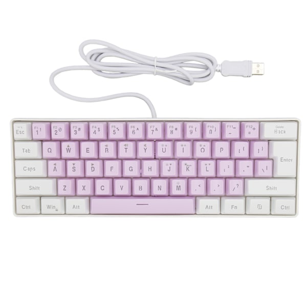 Gaming Tastatur USB 61 Taster Ergonomisk Kontrastfarve 6 RGB Baggrundsbelyste Tilstande Kablet Tastatur til Desktop Laptop Hvid Lilla