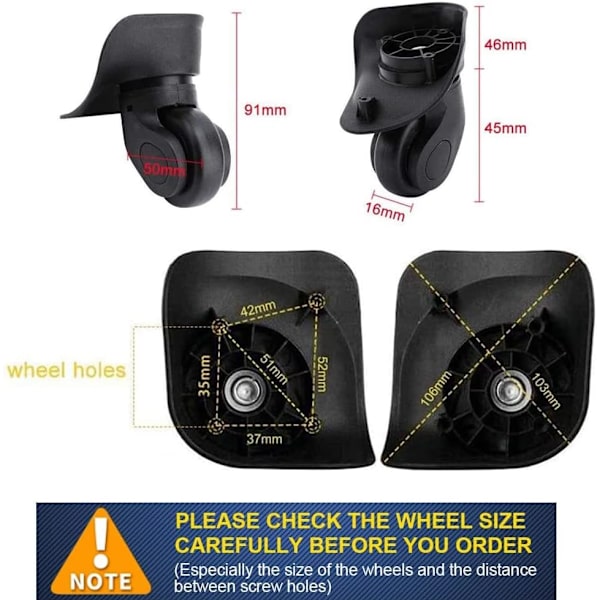 Bagagebyte Spinner Wheels Resväska Reservhjul Slitstarkt gummi mute hjul (svart)(2st)