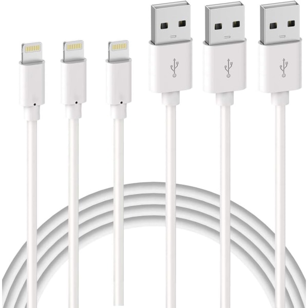 3Pack 2m iPhone laddningskabel, USB till Lightning-kabel, iPhone-kabel kompatibel för iPhone white