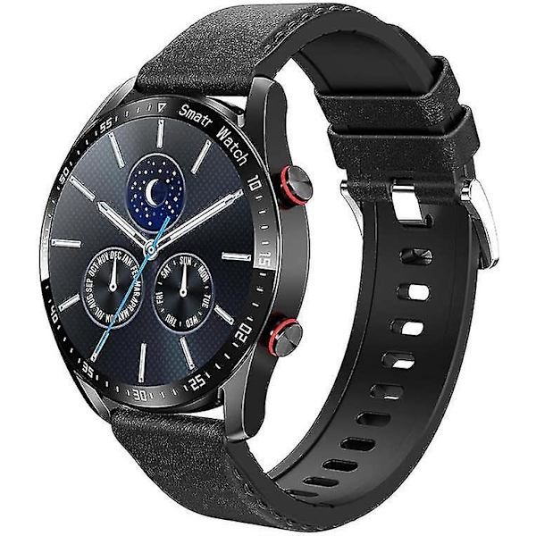 Icke-invasivt blodsockertest Smart Watch, Full Touch Health Tracker- watch med blodtryck, blodsyrespårning, sömnövervakning Black leather