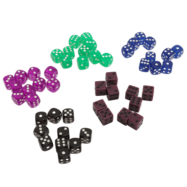 50-pack Tärningsset 1,5 cm Plast Genomskinliga 6-sidiga Rundade Hörn Tärningskuber för Bordsspel