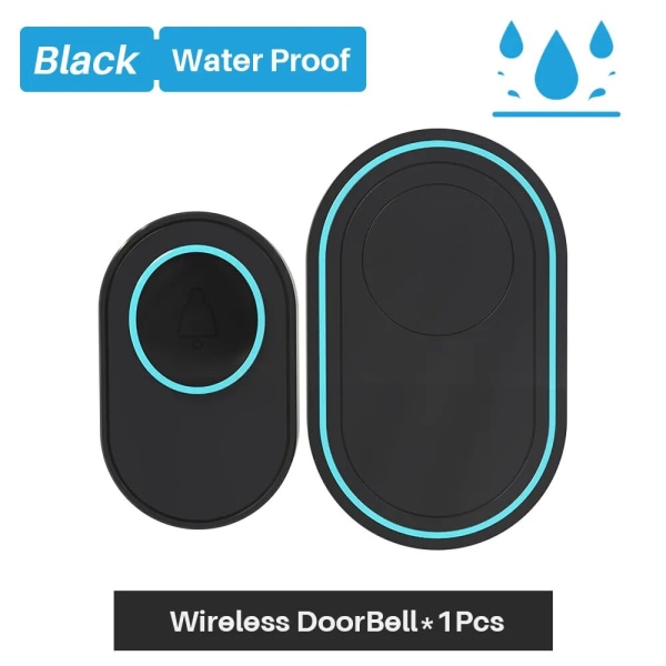 Trådløs dørklokke Vandtæt IP65 udendørs dørklokke 39 musik LED-blitz sikkerhedsalarm RF433 Smart Home Intelligent Chime Kit Black-Waterproof EU plug