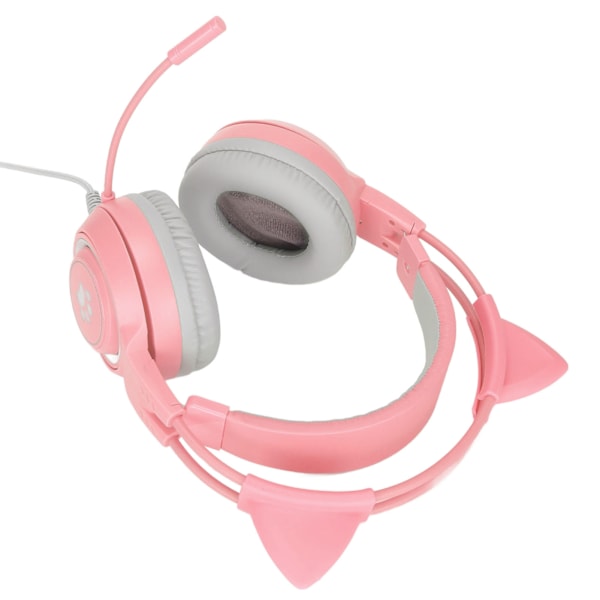 SYG25 Gamingheadset med kattöron USB+3.5mm Plugg Gaminghörlurar Stödjer Volymjustering Mikrofon Ljudavstängning (Rosa)
