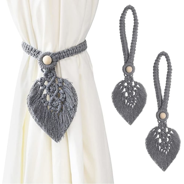 Sæt med 2 Boho Curtain Tiebacks, Leaves Cotton Macrame Curtai
