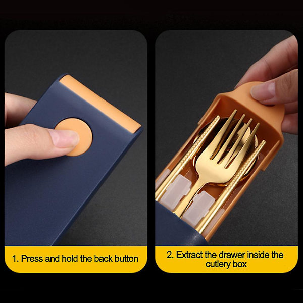 Gjenbrukbare reisebestikk i rustfritt stål sett med etui, bærbar matboks for camping og kontor dark blue