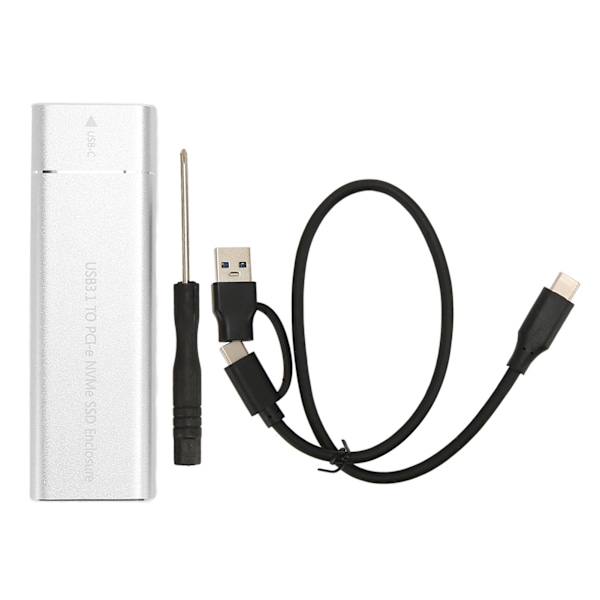 M.2 NVMe SSD-kapsling 10 Gbps 2 TB USB 3.1 Typ C UASP-protokoll Typ C SSD-kapsling för 2230 2242 2260 2280 SSD Silver OTG-kabel