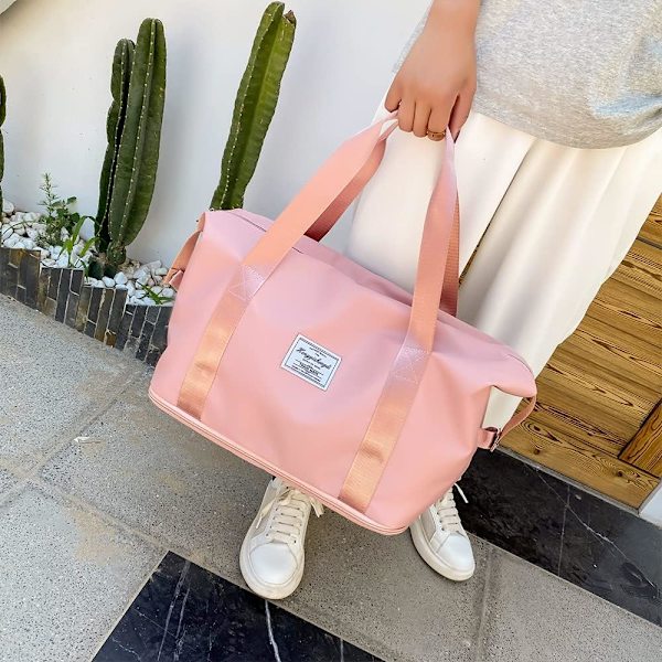 Travel Duffel Bag Håndtaske Sport Gym Taske med Tør Våd Separeret Vandtæt Stor Gym Bag Overnight Bag til Rejsesport (Lys Pink)