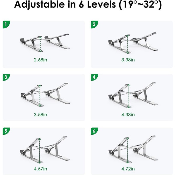 Laptopstativ, Justerbart Notebookstativ i aluminium med magnet, Bærbar