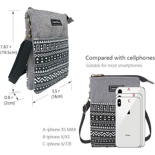 Tilava matkapuhelinlaukku Lompakko Canvas Pienet Crossbody-laukut P-black and Gray