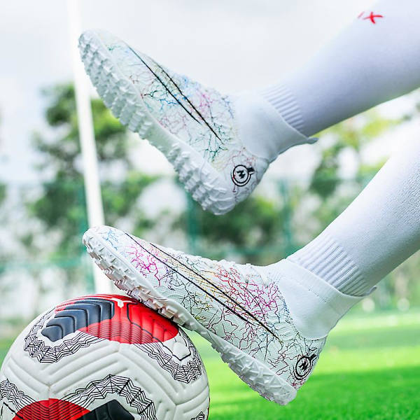 Fotbollsskor för män Halkfria fotbollsskor Klossar Gräs Fotbollssneakers Yj068 White 41