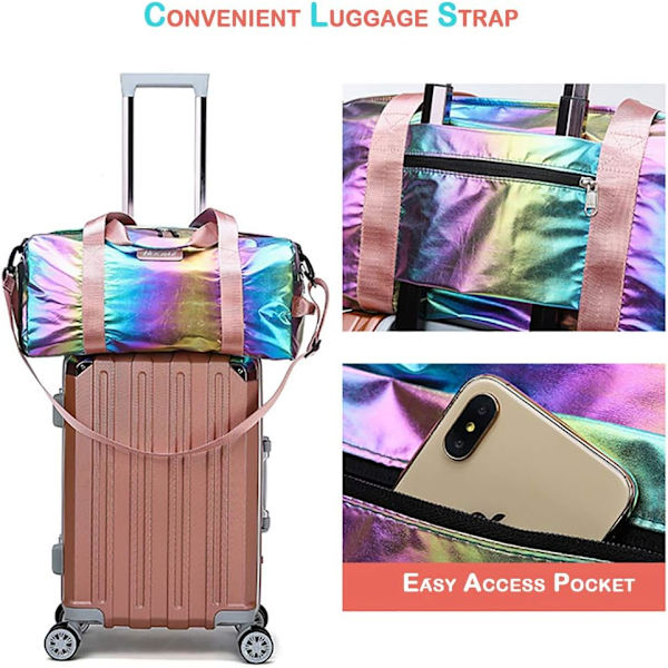 Gym Duffelbag Kvinner Overnatting Medium Lett Foldbar Weekender Reisebagasje Sport Atletisk Vanntett Tørr Våt Skopose for Jenter Barn